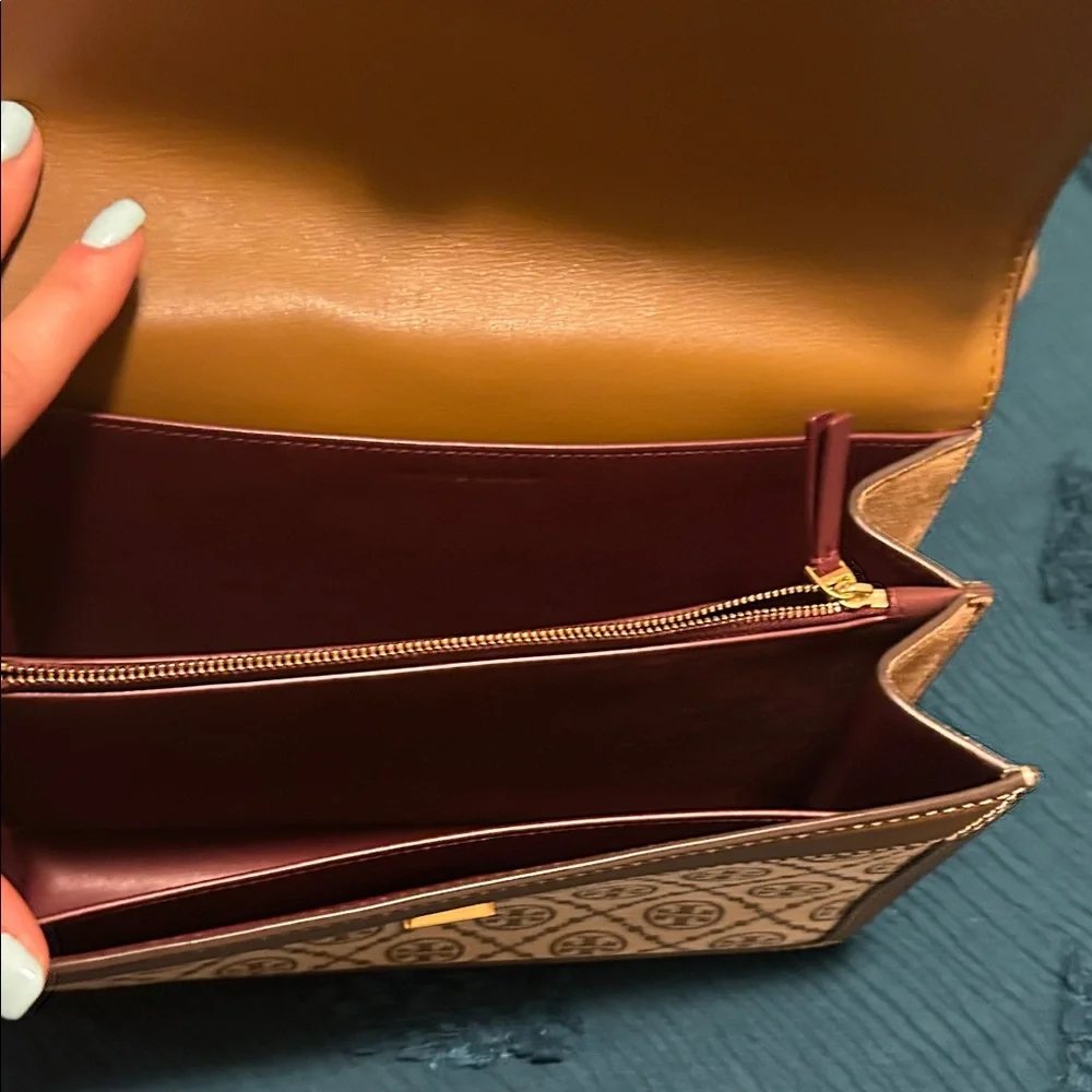 Tory Burch Tan and Cream Logo Jacquard Crossbody with Adjustable Strap - Picture 3 of 5